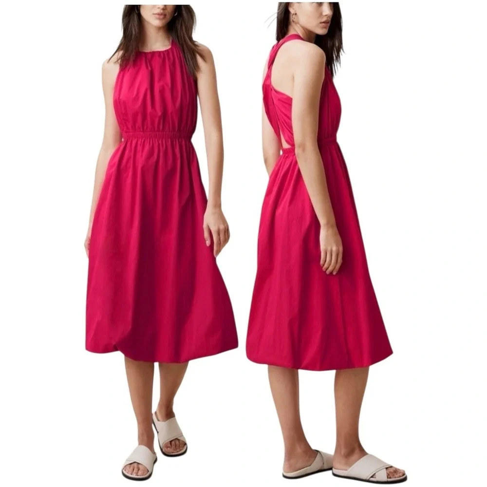NWT Banana Republic Pink Twist Back Bubble Hem‎ Midi Dress Large 888773-02-1